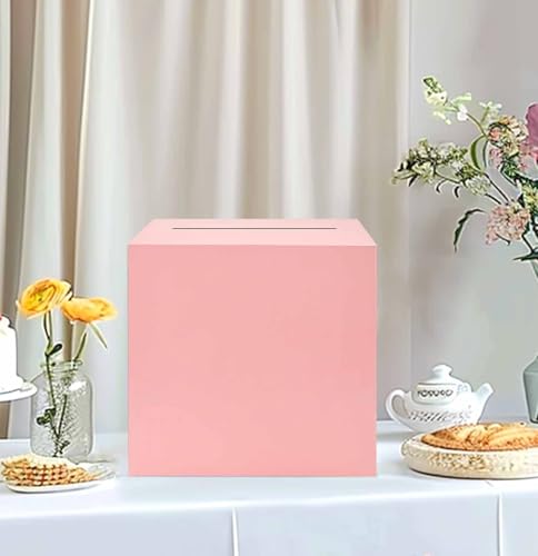 Image of SietDESEO Pink Card Box for Party 9.8 inch x 9.8 inch Large Gift Card Box Holder for Wedding Reception Baby Shower Birthday Graduation