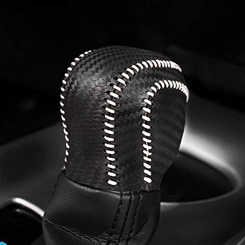 Bwen Genuine Leather Car Gear Shift Cover Carbon Fiber Pattern Gear Shift Knob Cover for Toyota C-HR 2018-2021