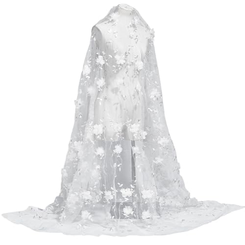 NBEADS 1.6m/1.75 Yard Gestickter Blumenstoff, 1.3m Breit 3D Blume Organza Spitze Stoff Floral Mesh Stickerei Stoff für Sewing DIY Kleidung Party...