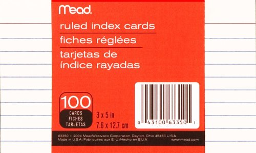 Cartes d'index lignées Mead de format 7,6 x 12,7 cm pour révision en lot de 12 paquets de 100