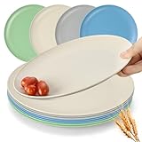 Y-in Hand Dinner Plates Set of 8, Microwave and Dishwasher Safe Wheat Straw Dinnerware Plates for Kitchen, Unbreakable Kids Plates with 4 Colors, Suitable for picnics and party. (9 inch)