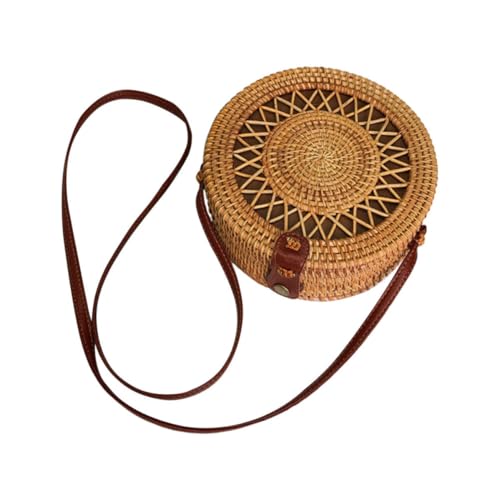 Bolso bandolera de ratán caqui de 20x8 cm para niña, ideal para lucir en el día a día o la playa