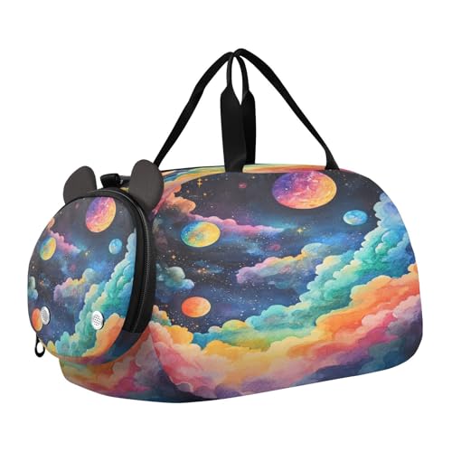 Planet Clouds Colorful Kids Travel Duffel Bag for Boys Girls Overnight Weekend Tote Bag with Shoes Compartment for Beach Swim Trip