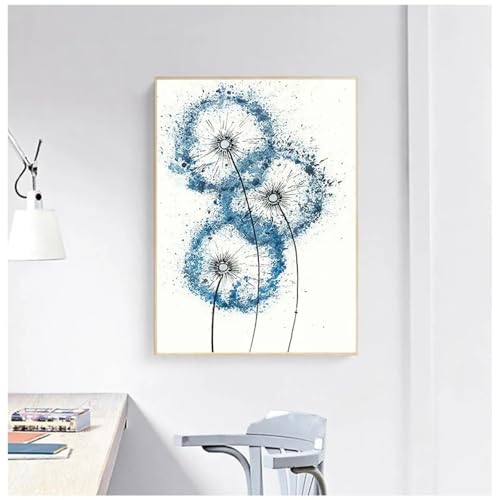 Peinture pissenlit bleu sur toile aquarelle de haute qualité texturée 40x60