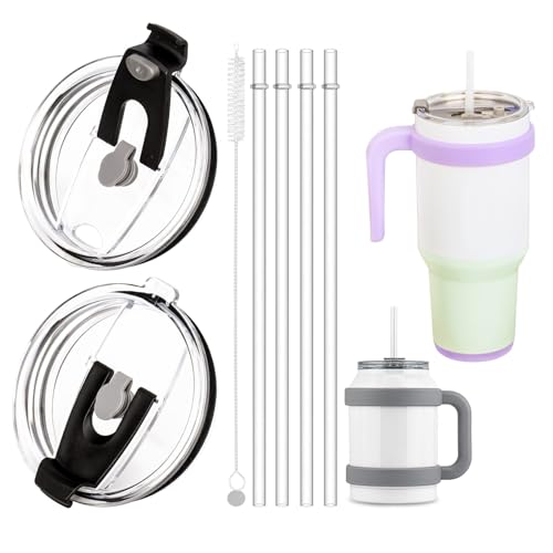 UWSTE 2 Pack Replacement Lids Compatible With Reduce 50 oz 40 oz Tumbler, Replacement Straw for Reduce 50 oz 40 oz Tumbler, 4 Pack Reusable Clear Straw with Cleaning Brush.
