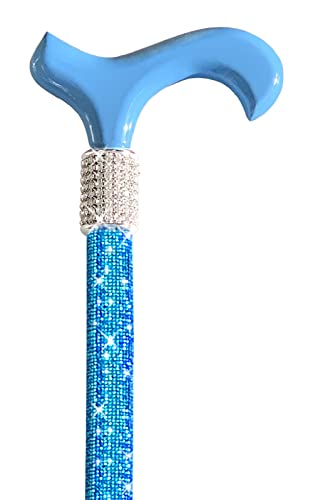 OrthoGlam Blue Skies Lightweight Crystal Rhinestone Bedazzled Fashion Cane - Fashionable Wooden Bling Walking Stick for Balance Assistance (Medium)
