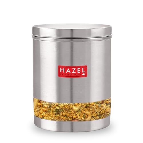 Image of HAZEL Stainless Steel Transparent Wide Mouth See Through Container, Silver, 1 PC, 1350 Ml