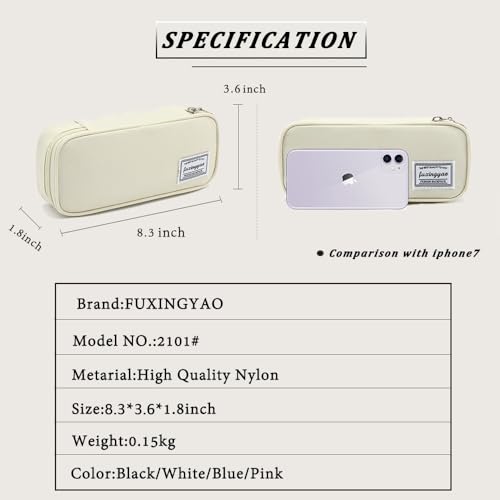 Image of FUXINGYAO Pencil Case, Multi- Slot Pencil Pouch, Portable Pencil Bag, Pen Case for& Office(White)