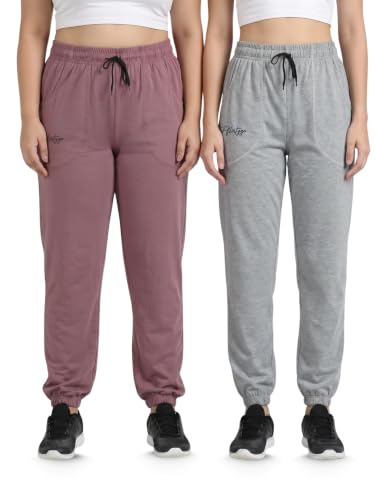 Image of Fflirtygo Cotton Solid Joggers /Track Pant /Solid Pajama /Leggings �100% Export Quality Soft Cotton Night Wear /Pocket Pyjama for Women Combo Pack of 2Pcs, Blue and Grey