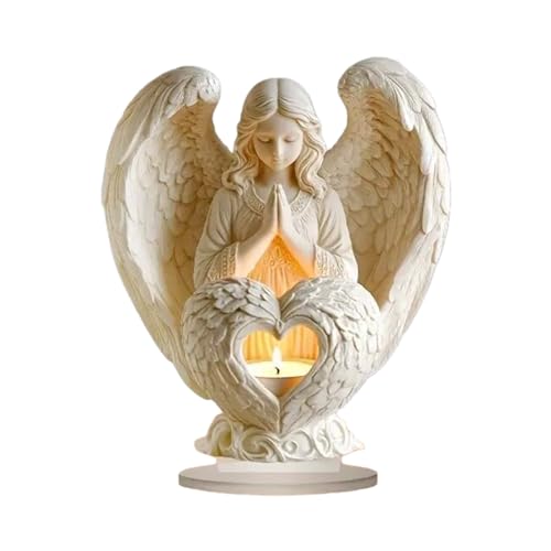 BUBEFSKD Figura de ángel rezando con símbolo de corazón, escultura acrílica plana 2D, ornamento para casas de vacaciones, decoración de escritorio, regalo, figura de ángel acrílico, regalo