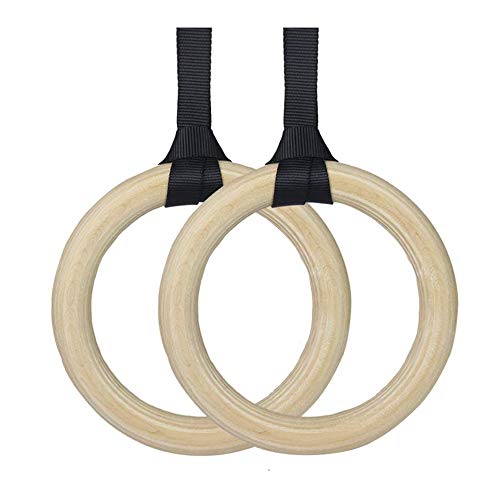 Gym Rings Wooden Gymnastic Rings With Adjustable Straps Exercise Rings Non-Slip Training Rings Fitness Great For Home Gym ,Strength Training ,Pull Up and Cross Training Workout