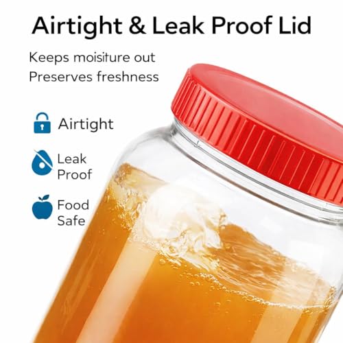 Image of 2000ml Glass Storage Jar Pack of 2 with Red Screw Lid | Airtight Round Glass Container for Kitchen Storage | Food Grade Pantry Jar for Rice, Dal, Flour, Sugar, Dry Fruits & Grocery