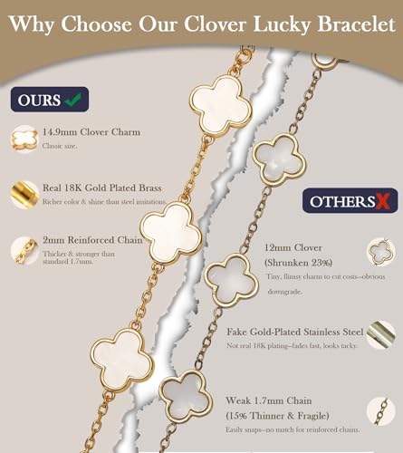 18K Gold Plated Clover Bracelet for Women, Four Leaf Clover Lucky Charm Bracelet, Dainty Jewelry Gifts for Women2