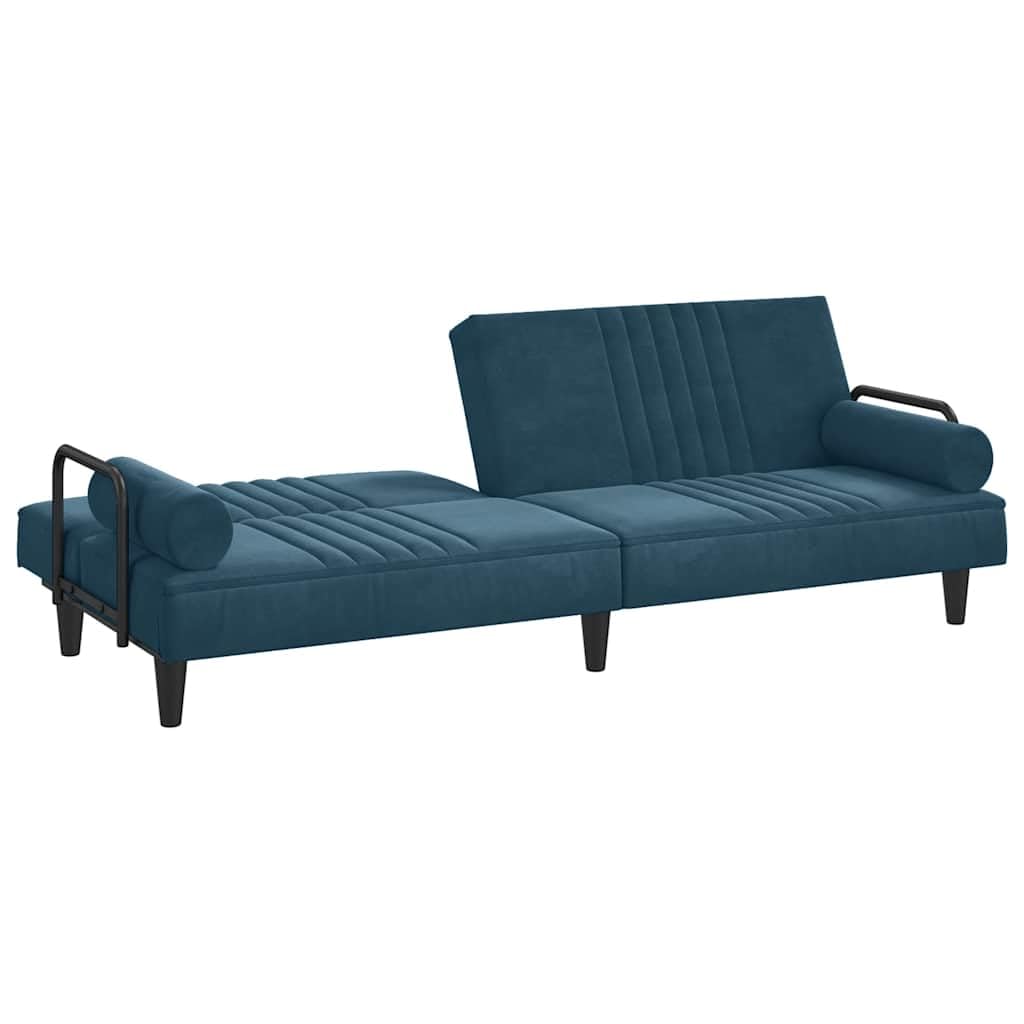 Sofa do spania z podłokietnikami, niebieska, aksamitna kanapa z regulowanym oparciem, 205 x 89 x 70 cm, w zestawie 2 poduszki, zestaw tapicerowany z funkcją spania do salonu i biura