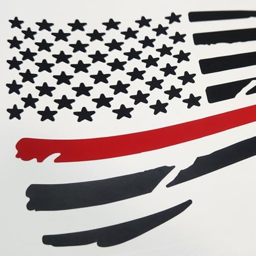 Image of Matte Black American Flag with Gloss Thin Red Line Firefighter Decal Sticker, Fire Department, Fire Truck, Red Lives Matter (3 inch x 5 inch)