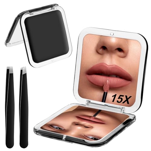 Leikedun Espelho de maquilhagem dobrável espelho de 2 faces com aumento 15X espelho de viagem portátil espelho de viagem para mala para malas, carteira, escritório, viagens, mulheres