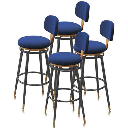 Taburetes de bar con altura de mostrador Juego de 1/2/3/4, taburetes giratorios sin brazos, silla de bar de cocina for mostrador del hogar, isla de comedor, cafetería(Blue 75cm,4 PCS Black Frame)