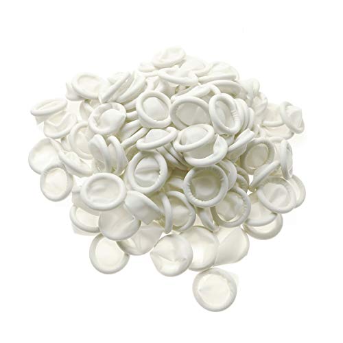 Lind Kitchen 150pcs Disposable Latex Finger Cots Protective Fingertips Gloves Rubber Industrial Fingerstall Sleeves 65x25mm (White)