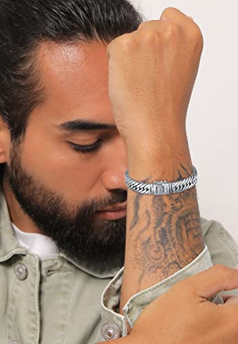 Kuzzoi 925 Sterling Silver Byzantine Bracelet For Men, Length 8,27 Inch, Width 0,39 Inch, 1.52 Oz #TOP4