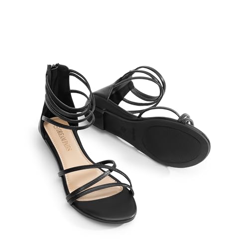 Image of DREAM PAIRS Women's Ankle Strap Flat Sandals Summer Dressy Strappy Gladiator Rhinestones Sandals