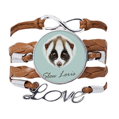 Bracelet cordon en cuir noir avec motif loris animal mignon pour look unique