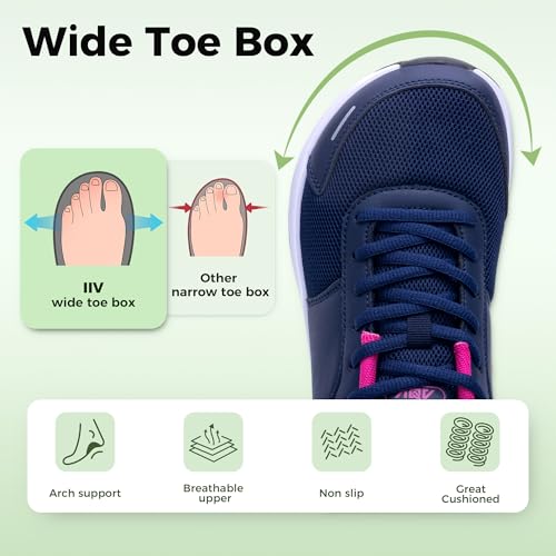 Image of IIV Women Wide Toe Box Walking Shoes Arch Support Running Tennis Sneakers Plantar Fasciitis Shoes