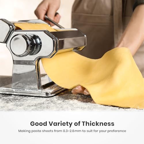 Image of 3-in-1 Pasta Maker, 9 Thickness Settings, Dough Rollers & 2 Size Cutters | Stainless Steel Construction, Sturdy & Durable, Easy to Clean, Rust-Resistant & Lightweight