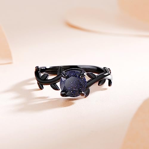 Personalized Promise Rings for Couples, Vine Blue Sandstone Black Matching Rings, Custom Matching Couple Rings Set, His and Her Engagement Ring3