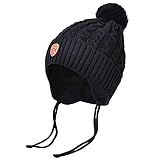 SOMALER Toddler Baby Boy Winter Beanie Hat Infant Kids Warm Fleece Lined Earflap Knit Fur Pom Pom Hat Snow Cap