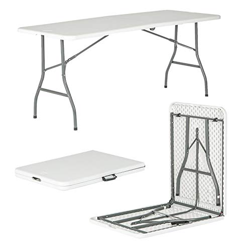 Harbour Housewares Rectangle Folding Trestle Table – 180cm (6ft) – White – Outdoor Folding Table for Picnic, BBQ, Garden, Camping, Wedding, Party Catering