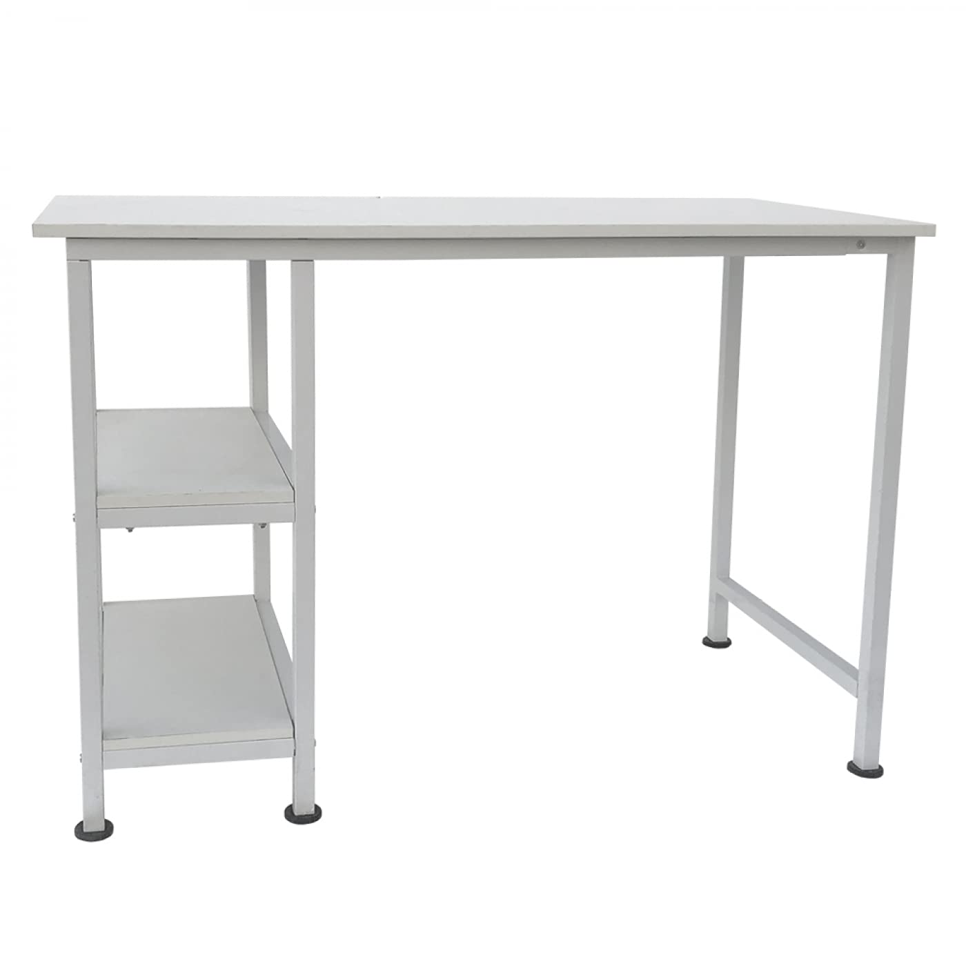 Scrivania per computer, con ripiani portaoggetti, in metallo bianco, larghezza 110 cm