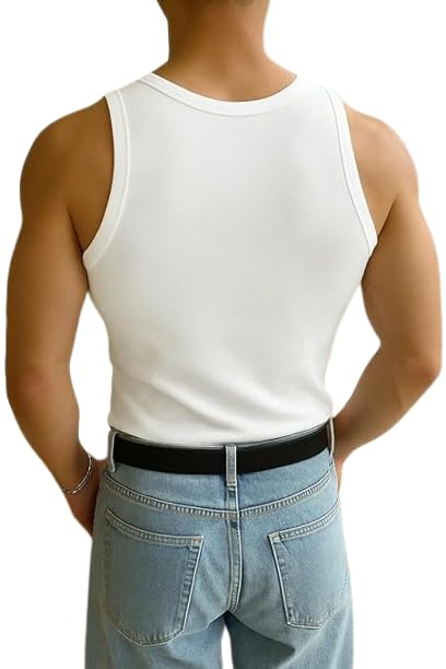 Image of Men's Cotton Ribbed Regular Fit Solid Round Neck Vest | Anti Bacterial Finish, Racer Back Baniyan for Man, Comfort Man's Inner,Sando