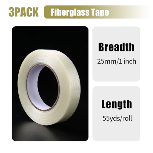 Image of Filament Strapping Tape, 3 Pack 1 Inch x 55 Yards，Heavy Duty Transparent Reinforced Fiberglass Tape