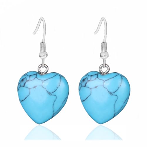 Turquoise Heart Earrings – Handmade Natural Gemstone Dangle Jewelry –