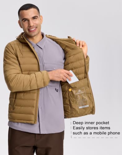 Image of Pioneer Camp Mens Lightweight Packable Puffer Jacket Hooded Insulated Thermal Puffy Winter Jackets for Running Travel