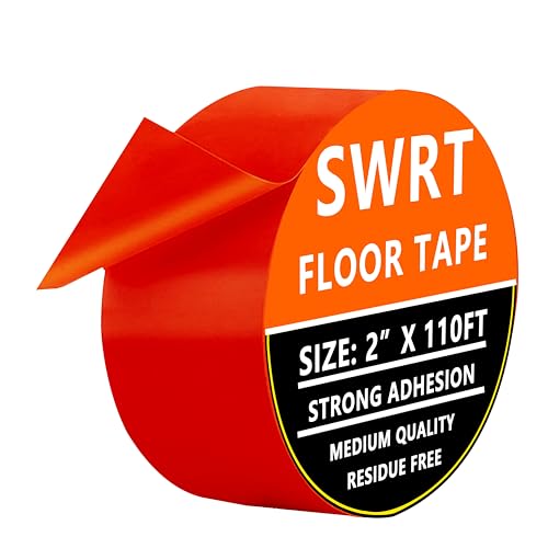 SWRT 2 x 110FT Red Floor Marking Tape and Dance Splicing Tape Caution Gym Floor Tape Warning Safety Stripe Tape for Floor Marking Athletics School Restaurants Equipment and More