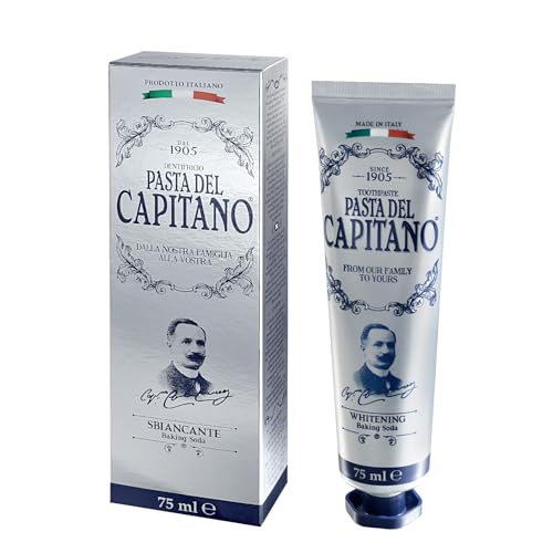 Pasta del Capitano 1905, Pasta de Dientes Blanqueante Baking Soda, Ideal para Mantener el Blanco Natural de los Dientes, Reduce las Manchas de Comida, 100% Made in Italy, Tubo de 75 ml