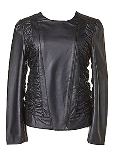 Sarah Kern Trendige Designer-Lederjacke mit Raffungen schwarz, Gr. 38