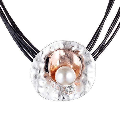 COOSTUFF ANNA Big Bead Crystal Pendant Fashion Jewelry Black Leather Necklace for Women Chokers (Gold)