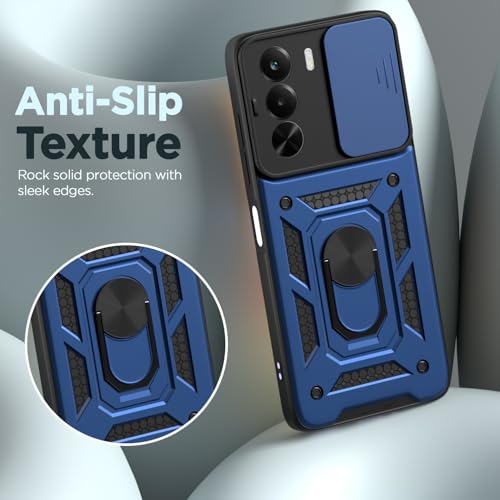 Image of Pikkme Back Cover for Realme P4x 5G | 360 Protection Case | Sliding Camera Shield Cover & Ring Holder Stand D10 Tough Armor Bumper Case (Blue)