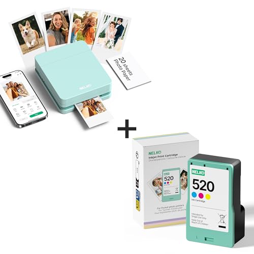 Nelko Photo Printer, PP01 Color Portable Mini Photo Printer, Instant Smartphone Inkjet Sticker Printer, Sticky-Back Photos, for iOS & Android, Picture