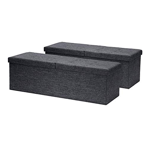 Otto & Ben [2Pc Set Folding Toy Box Chest With Smart Lift Top Linen Fabric Ottomans Bench Foot Rest For Bedroom And Living Room, 45", Dark Grey #TOP3
