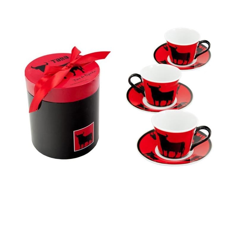 Set café 6 tasses assiette taureau rouge et noir idée cadeau crémaillère