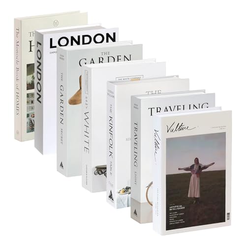 Juego de 7 libros falsos decorativos modernos – libro simulado apilable, simulación de libro falso plegable, accesorio decorativo elegante para sala de estar, mesa baja, estantería, oficina, sin