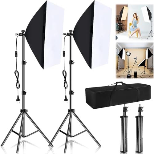 2 Soft Box, Kit de Iluminação Softbox com 2 Tripés, Tripé Profiss...