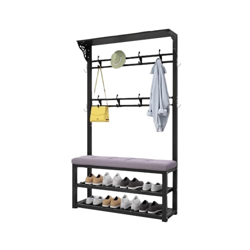 Genérico Perchero de pie con Zapatero y Ganchos bilaterales, Barra para Ropa de pie para Pasillo, Capacidad de Carga máxima de 100 kg, 80/100 x 30 x 172 cm