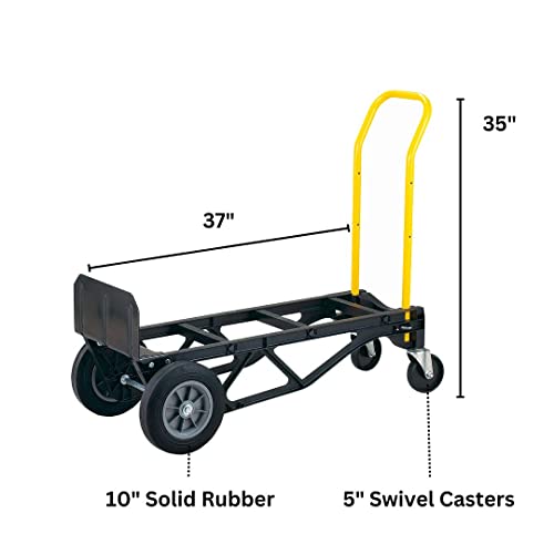 Harper Trucks Pgdy8635P 700 Lb Capacity Glass Filled Nylon Convertible Hand Truck And Dolly With 10" Flat-Free Solid Rubber Wheels,Black With Yellow Handle #TOP2