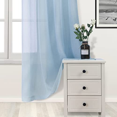 DWCN Sky Blue Sheer Curtains Textured Semi Transparent Eyelet Top Decorative Voile Curtain for Living Bedroom, 52" Wide x 84" Drop, 2 Panels - Image 3