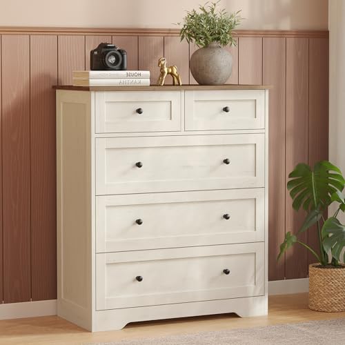 VASAGLE Siren Collection - Commode de Chambre, Meuble de Rangement à Tiroirs, Style Cottage, Armoire de Rangement, Polyvalent, 5 Tiroirs, 40 x 80 x 93,6 cm,...