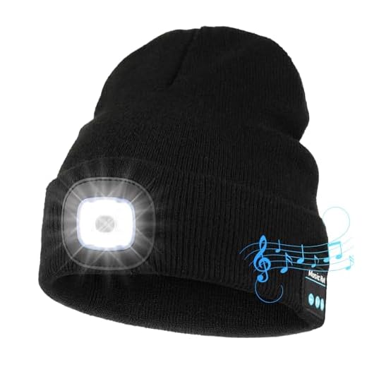 Unisex Bluetooth Beanie with Light, Upgraded Musical Knitted Cap with Headphone and Built-in Stereo Speakers & Mic, LED Hat for Running Hiking, for Men Women Dad (Black)